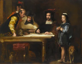 Kryštof Kolumbus v klášteře La Rábida při vysvětlování své zamýšlené cesty, 1834