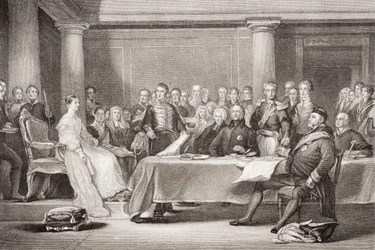První rada královny Viktorie, Kensingtonský palác, 21. června 1837, z „Ilustrace anglické a skotské historie“ svazek II