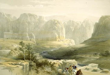 Petra při pohledu na jih, 9. března 1839, deska 106 ze svazku III Svaté země, vyryla Louis Haghe (1806-85) pub. 1849