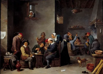 Interiér kabaretu. Karetní hra. David Teniers II řekl Mladší (1610 - 1690) Ec. Plamen.