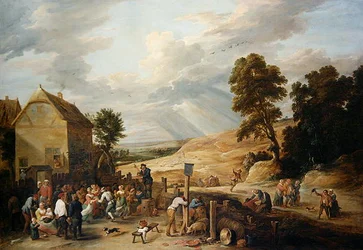 Country tanec před hostincem (olej na plátně)