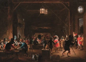 Strážnice s opicemi, asi 1633 (olej na desce)