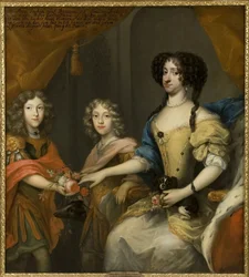 Dánská princezna Anne Sophie a její dva synové, Jan Jiří IV. Saský (1668-1694) a Frederic Augustus Saský (Augustus II., polský král) (1670-1733) - Anna Sophie Dánská (1647-1717), elektorka Saského se syny Johnem Georgem a Frederickem Augusem