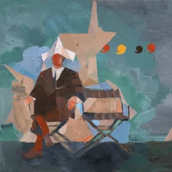 Marcel Broodthaers 25 (Čtyři čárky), 2025 (olej na plátně)