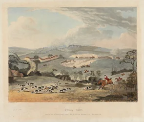 [Fox-hunting] sada čtyř: (3) Full Cry / Hounds Crossing the Brighton Road v Mersham
