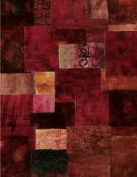 Abstraktní patchwork v karmínové barvě