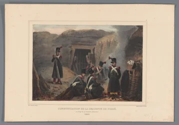 Vojenský bij een mijngang, 1832 Komunikace sestupu z příkopu (titul na objektu) Kresby vytvořené z přírody při obléhání Citadely v Antverpách od Raffeta (název série na objektu)