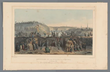 Overgave van de Citadel van Antwerpen, 1832 Vzdání se citadely v Antverpách (název na předmětu) Kresby vytvořené z přírody při obléhání Citadely v Antverpách od Raffeta (název série na objektu)
