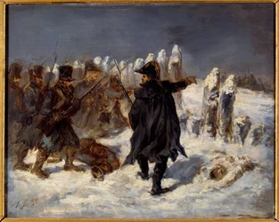 epizoda ruského ústupu. napoleonská válka (1812).Marechal Michel Ney (1769 - 1815) má Pevnost Kovno (1812). Obraz Denis Auguste Raffet (1804-1860)