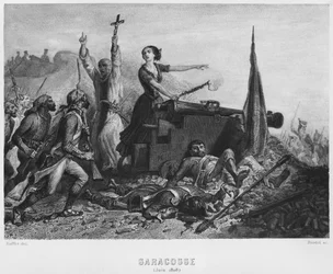 Obléhání Zaragozy v červnu 1808, vyryl Augustin Burdet (nar. 1798)
