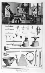 Interiér železářství a plány nástrojů, 1751-1777