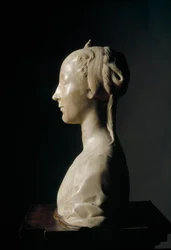 Busta mladé dámy. Mramorová socha od Desideria da Settignano (asi 1430-1464). Rozměry: 146 cm. Florencie, Museo Nazionale del Bargello