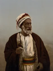 Šejk z palestinské vesnice, Svatá země, kolem 1890-1900 (fotochromovaný tisk)