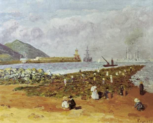 La escollera (Jistič nebo vlnolam). Obraz Daria de Regoyose (1875-1913). Olej na plátně. Španělský impresionismus. Monitrol Museum of Montserrat v Barceloně.