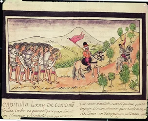 Fol.204v The Totonac Indians Helping the Conquistadors to Transport Materials, 1579
