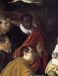 Klanění mudrců. Detail hlav tří králů. Obraz Diega Velázqueze (1599-1660)