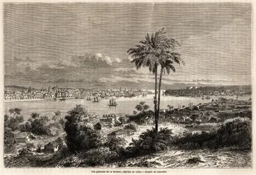 Celkový pohled na Havanu, hlavní město Kuby, kresba Lancelota pro ilustraci plavby na ostrov Kuba v roce 1859 od Richarda Dany (1815-1882). Rytina v „“ Le tour du monde, nouveau journal des voyages““ Paříž