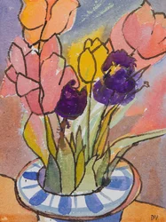 Tulipány (akvarel a tuš)