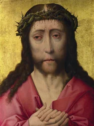 ""Christ of Sorrows Crown of Thorns"" Obraz z dílny Dirka Boutse (nebo Dierica Boutse) (1415-1475) cca 1470-1475 Londýnská národní galerie