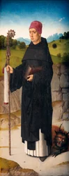 Farní kostel (Parochiekerk Sint-Pieter). Malování. Dirk Bouts. Umučení svatého Erasma. Přibližně 1460-1464. Detail. Pravý panel.