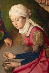Farní kostel (Parochiekerk Sint-Pieter). Malování. Poslední večeře. Dirk Bouts. 1464-1468. Detail. Pravý panel.