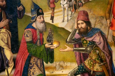 Farní kostel (Saint Peter Parish Church). malování. Poslední večeře. Dirk Bouts. 1464-1468. Detail. Levý panel.