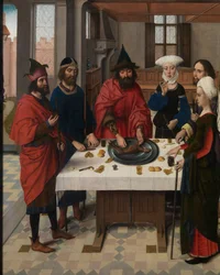 Svátek Pesach, detail z oltářního obrazu Nejsvětější svátosti, kolem 1464-68 (olej na desce)