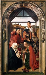 Klanění tří králů (olej na dřevě, cca 1445)