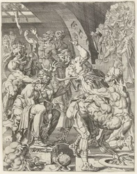 Bespotting van Christus Val en de verlossing van de mensheid door het leven en passie van Christus (series title)   1356552   cs       czech Successfully Translated  Original: Album “Esposizione dei fiori 1874": plant inside the Mercato di San Lorenzo set 