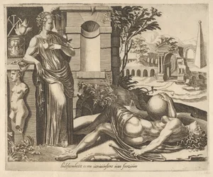Trpělivost jako vítěz nad štěstím z šesti výroků o štěstí, ca. 1560.