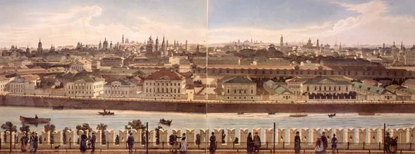 Pohled na Zamoskvoreche z Kremlu, z panoramatu Moskvy, rytý Philippe Benoist (1813-c.1905) a Aubrun, hospoda. od Lemercier, kolem roku 1840 (litho)