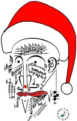 Hudební Santa - hlava Santa Clause - Otce Vánoc nakreslená pomocí notového zápisu a s červenou čepicí na hlavě