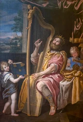 Král David hrající na harfu