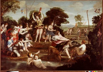 Dianin lov, Domenico Zampieri, zvaný Il Domenichino (1581-1641), 1617. Rozměry 218 x 312 cm. Řím, Galleria Borghese