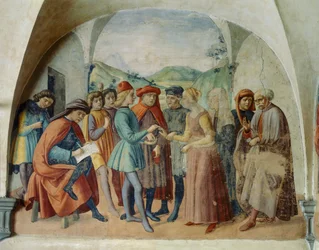 Věno nevěsty, cca 1450-1500 (freska)