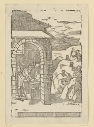 Volání kovů. Héfaistos (Vulcan) a učenec stojí u ohně v kovárně, zatímco venku ve skalách se skrývají bohové (jako zástupci kovů): Saturn (olovo), Jupiter (cín), Venuše (měď), Luna (stříbro), Merkur (rtuť