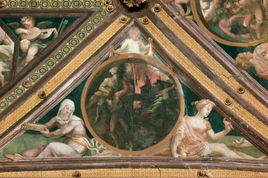 Enee zachraňující Anchise z ohně Trojan Fresco od Domenica Beccafumiho (1486-1551)