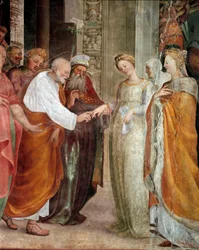 Svatba Panny Marie, detail. Obraz Domenica Beccafumiho (1486-1551)