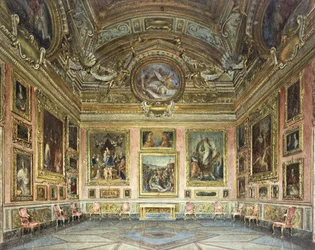 Interiéry Palazzo Pitti, Florencie: Sala di Saturno s Peruginovým „Nářkem“ lemované obrazy Fra Bartolommea a Raphaela, 1871