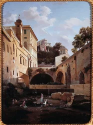 Pohled na stranu villa del Principe nebo palazzo di Andrea Doria a Genes, Itálie (Pohled na stranu villa del Principe Doria, Janov) Malba Domenica Cambiaso (1811-1894)
