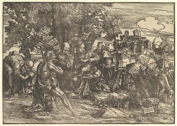 Marie sedící pod stromy s dítětem, po stranách Josefa zleva a sv. Jeronýma zprava, St..., 1517.
