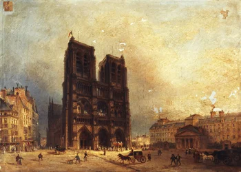 Vue du parvis de Notre-Dame, asi 1835, asi 1835 (olej na plátně)