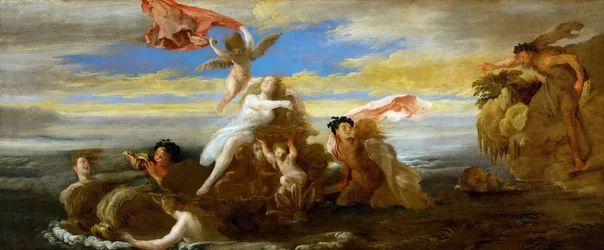 Baroko: Galatea a Polyphemus od Fettiho, Domenico (1588/90-1623), c. 1621. Olej na dřevě, 41,5x96,4. Uměleckohistorické muzeum, Vídeň