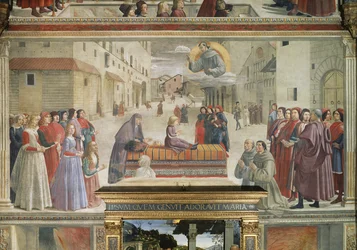 Zázrak chlapce přivedeného zpět k životu, scéna z cyklu Život svatého Františka z Assisi, 1486 detail fresky z 52660