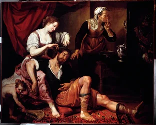 Samson a Dalila (Samson a Dalila) Obraz Domenica Fiasella dit il Sarzana (1589-1669) Genes 17. století, Musei di Strada Nuova (dříve Palazzo Bianco)