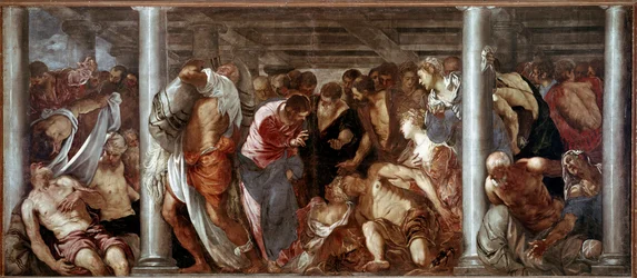 Kristus slyší ochrnutého (probatický bazén). Obraz od Jacopa Robusti dit il Tintoretto (Tintoret