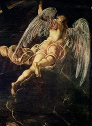 Sestup Ježíše Krista do limba Detail anděla. Obraz od Jacopa Robustiho detto il Tintoretto (Tintoret