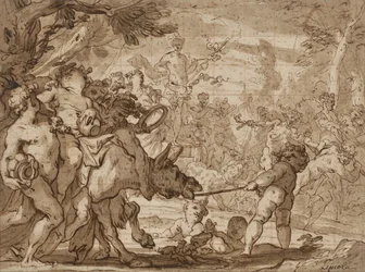 The Triumph of Bacchus, c.1642-1703 (pero a hnědý inkoust a omývání červenou křídou na položený papír)