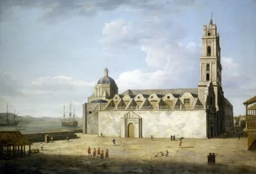 Havanská katedrála (Kuba), srpen a září 1762. Olej na plátně, vytvořený krátce po dobytí města Brity v roce 1762, autor Dominic Serres (1722-1793).