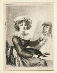 Louise-Elisabeth Vigée-Lebrun, (Mlle Lebrun), podle a zrcadlově obráceně podle autoportrétu z roku 1790 v Uffizi